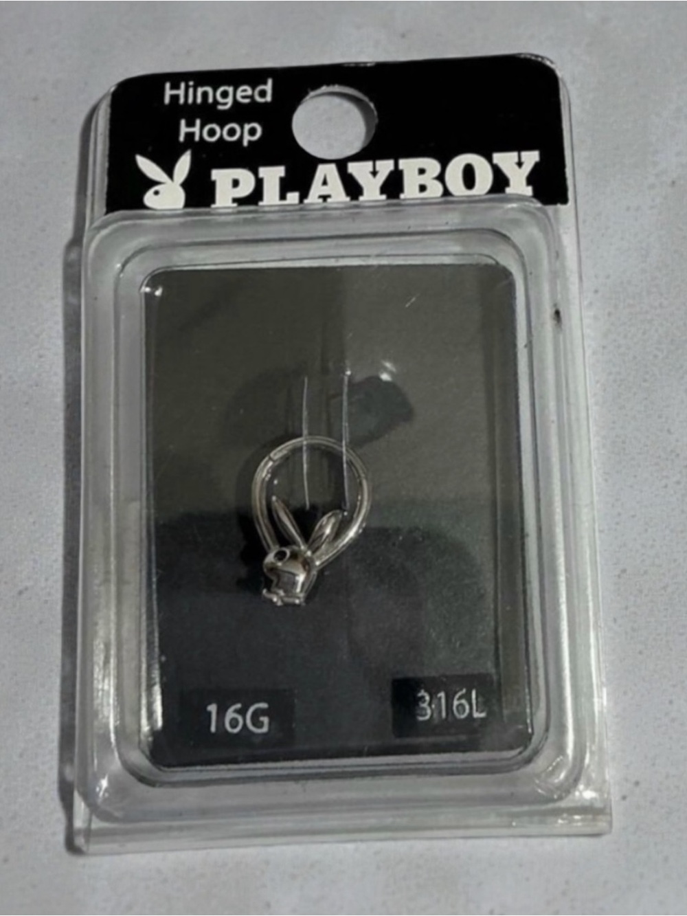 Silver Playboy Bunny 16 Gauge Hinged Hoop